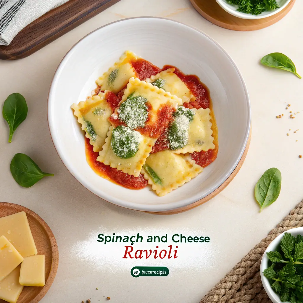 Plate of spinach and cheese ravioli