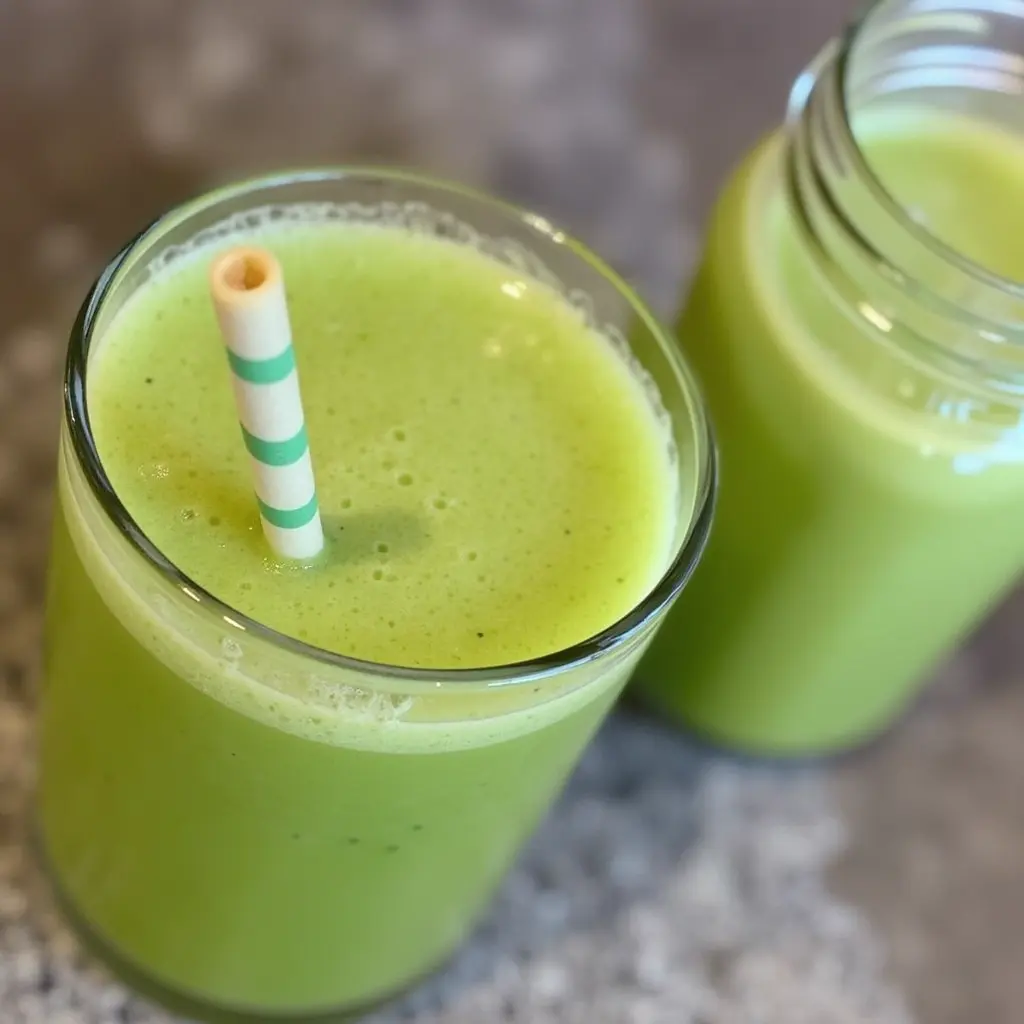 Freshly blended avocado juice in a glass with ice and mint garnish