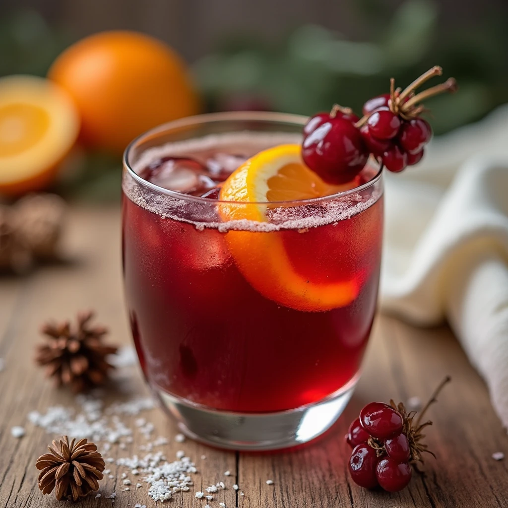 A pitcher of vibrant Winter Sangria filled with seasonal fruits and spices.